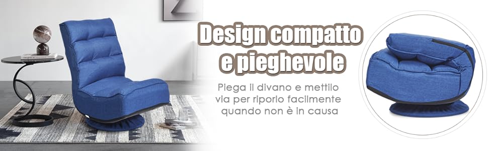 COSTWAY Poltrona Sedia Relax Pieghevole Reclinabile Girevole, Divano Comodo Per Studio Salotto, Con Schienale, Ottima Per Rilassarti, Blu 14 1