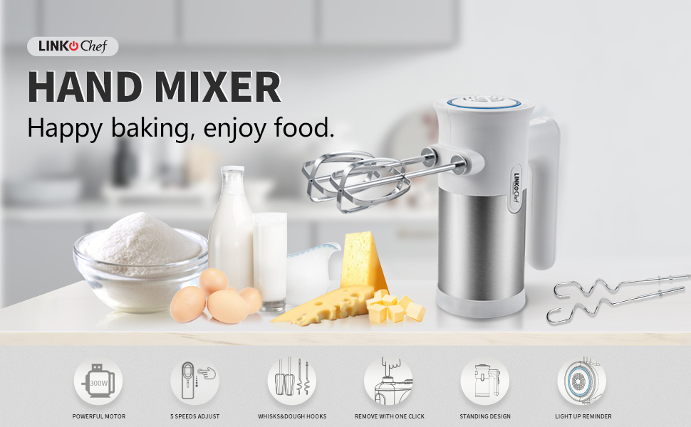 Hand Mixer, LINKChef Hand Mixer Electric 5 speed for Whipping + Mixing