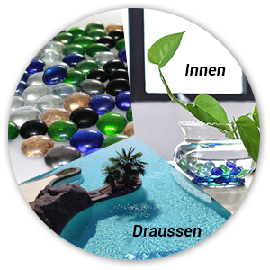 transparente Kieselsteine, Glas, hitzebeständig, feuerfest, Kristall, glatt poliert.