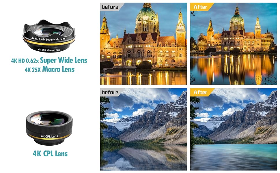 4K HD 62X super wide lens and 4K CPL lens