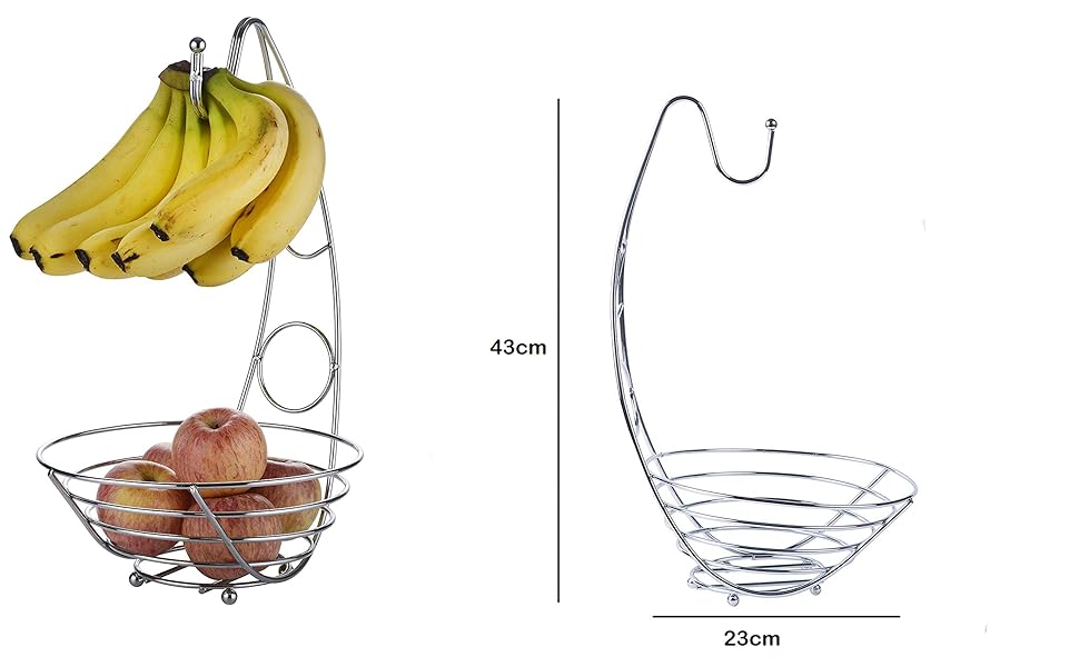 EXZACT Fruit Basket Fruit Bowl with Banana Hook 43cm Tall, Wired Fruit