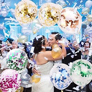Grey pixel surrounded by colorful balloons and confetti, suggesting a festive social gathering ornament.