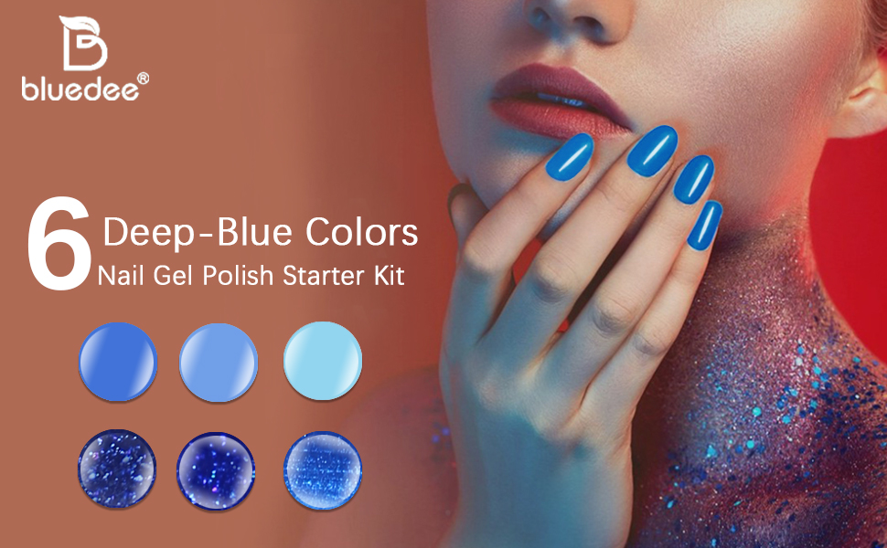 Bluedee nail gel polish 6 colors plus base coat gel no wipe top coat gel starter kit
