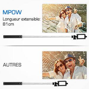 Mpow Perche Selfie Bluetooth, Ultra-Léger Mini Selfie Stick Monopode Extensiblede 31, 9 pouces
