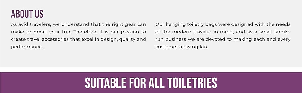 About us: small family run business. Travel accessories, toiletry bags and packing organizers 