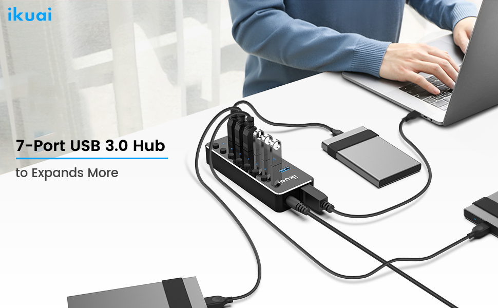 Powered USB 3.0 Hub, ikuai 7Port Multiple USB Port