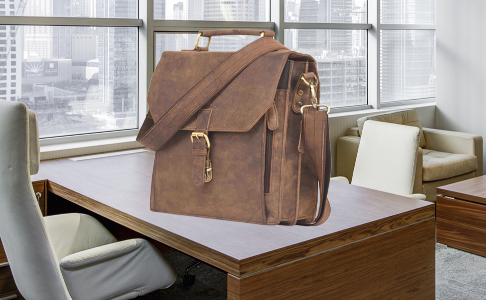 LEADERACHI Vintage Hunter Leather Crossbody Messenger Bag For Mens