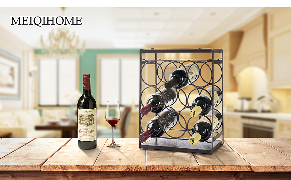 MEIQIHOME Wood Countertop Wine Rack 9 Bottles, Tabletop