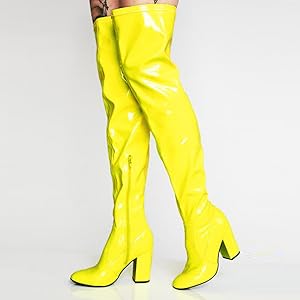 neon yellow thigh high boots