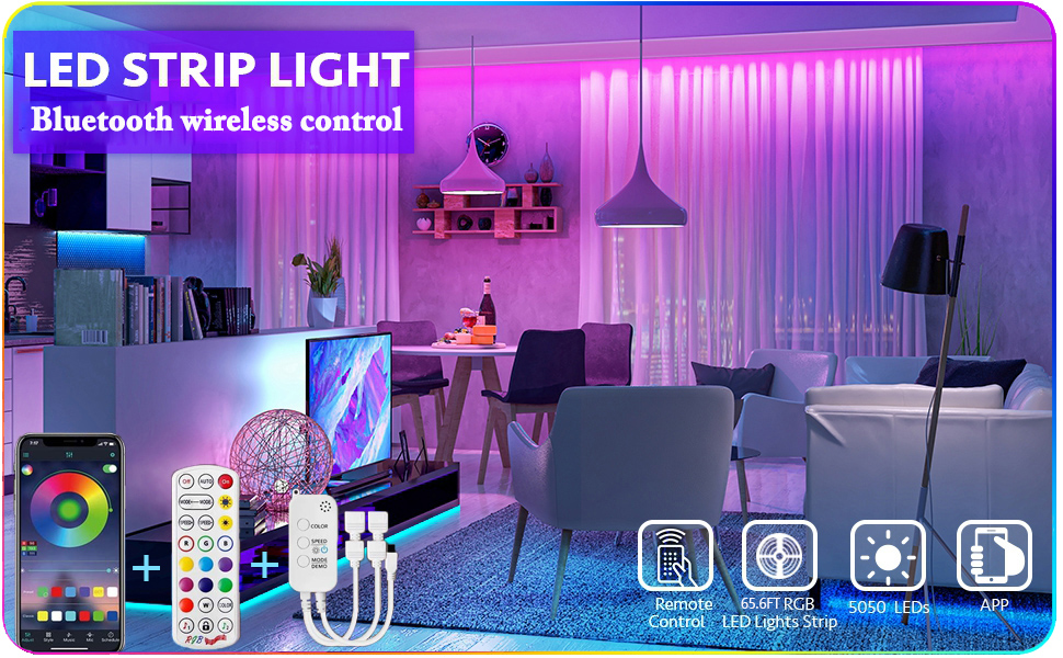 Led Strip Lights, 65.6ft SMD 5050 RGB Led Lights for Bedroom, APP Control Music Sync