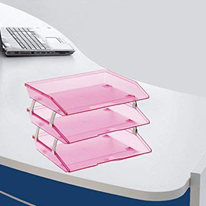 acrimet facility letter tray 3 tier side load clear pink color