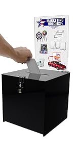 Marketing Holders Black Ballot Box 12x12 Suggestion Box with Removable Full Page Sign Holder 