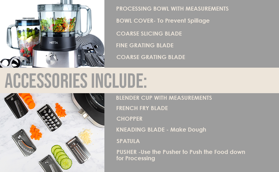 NETTA Food Processor 1000W Multi Use Food Processor Machine with Many