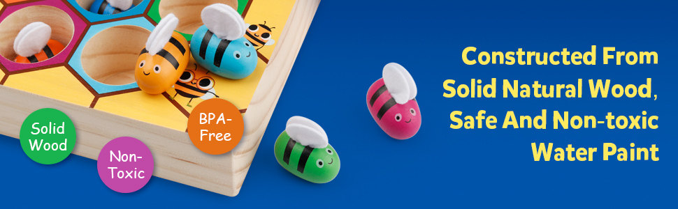 Coogam Toddler Fine Motor Skill Toy, Clamp Bee to Hive Matching Game, Montessori Wooden Color Sorting Puzzle, Early Learning Preschool Educational Gift Toy for 3 4 5 Years Old Kids 17 real tools animal shape teaching aid