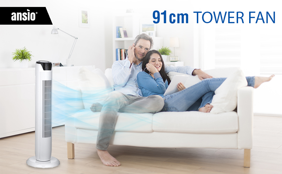 ANSIO Tower Fan 36inch with Remote For Home and Office, 7 Hour Timer