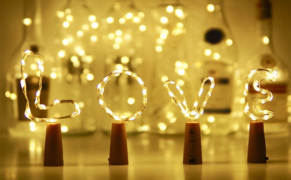 10 Pack 15 LED Wine Bottle Cork Lights, Fairy Mini String