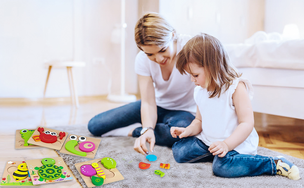 Dreampark Wooden Jigsaw Puzzles, 6 Pack Animal Puzzle Games