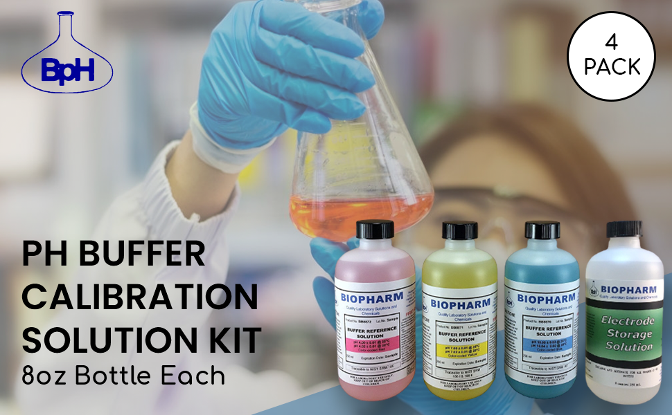 pH Buffer Calibration Solution Kit 4Pack — 250 mL (8.4 fl oz) Each pH 4.00 Buffer, pH 7.00
