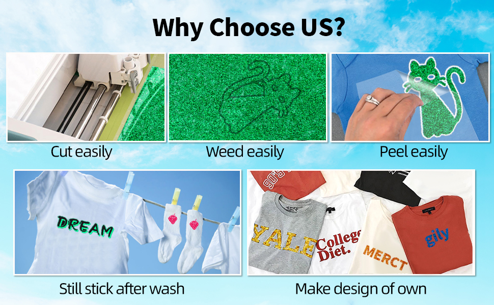 Glitter Heat Transfer Vinyl, Green HTV Vinyl for TShirts Iron on Vinyl Bundle for