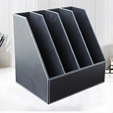KINGFOM Wood Leather Document Files Holder Rack Stand Desk Files Organizer