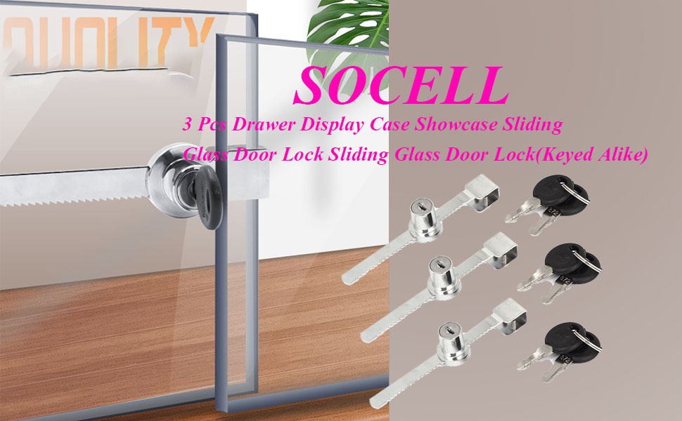 Socell 3 Pcs Drawer Display Case Showcase Sliding Glass Door Lock