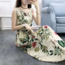 Nibunuichi Style Women's 1/2 Style Floral Print Sleeveless Beautiful Maxi Long Dress