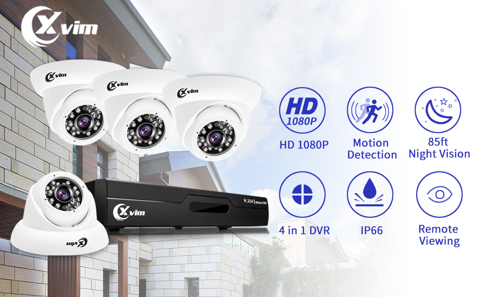 XVIM 8CH 1080P Video Security Camera DVR System, 4 HD 2.0MP