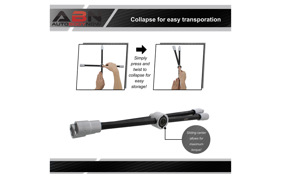 ABN Lug Nut Wrench 4 Way Lug Wrench Collapsible Tire Iron