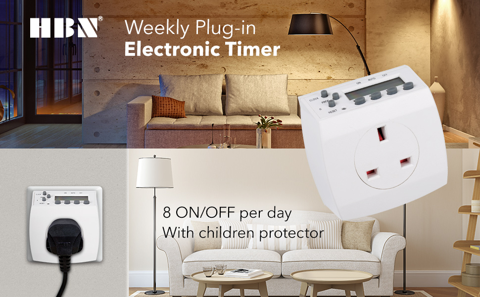 HBN Digital Timer Plug Socket, 24 Hours/7 Day Weekly Energy Saving Plugin Electronic Timer