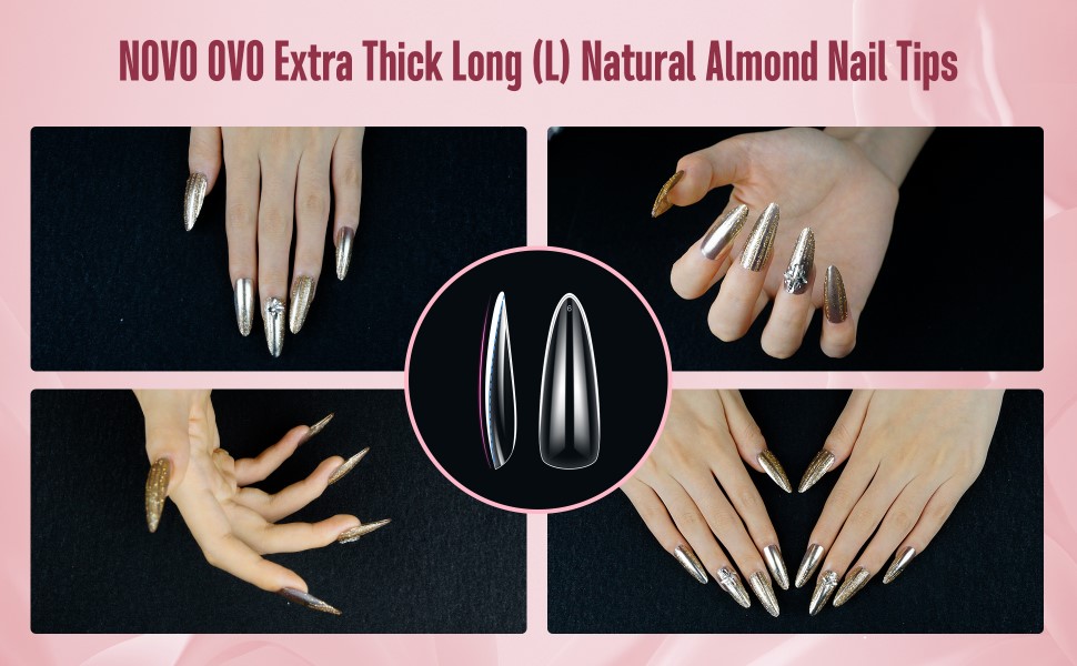 Extra thick natural L almond nail tips