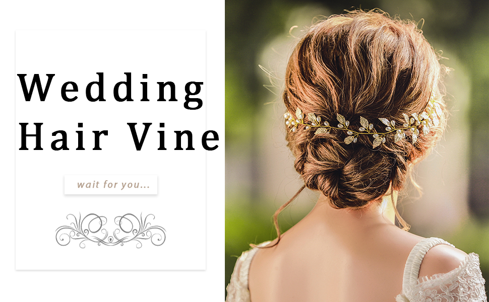 Unicra Wedding Leaf Hair Vine Bridal Pearl Headpiece Headbands Hair Accessories for Brides