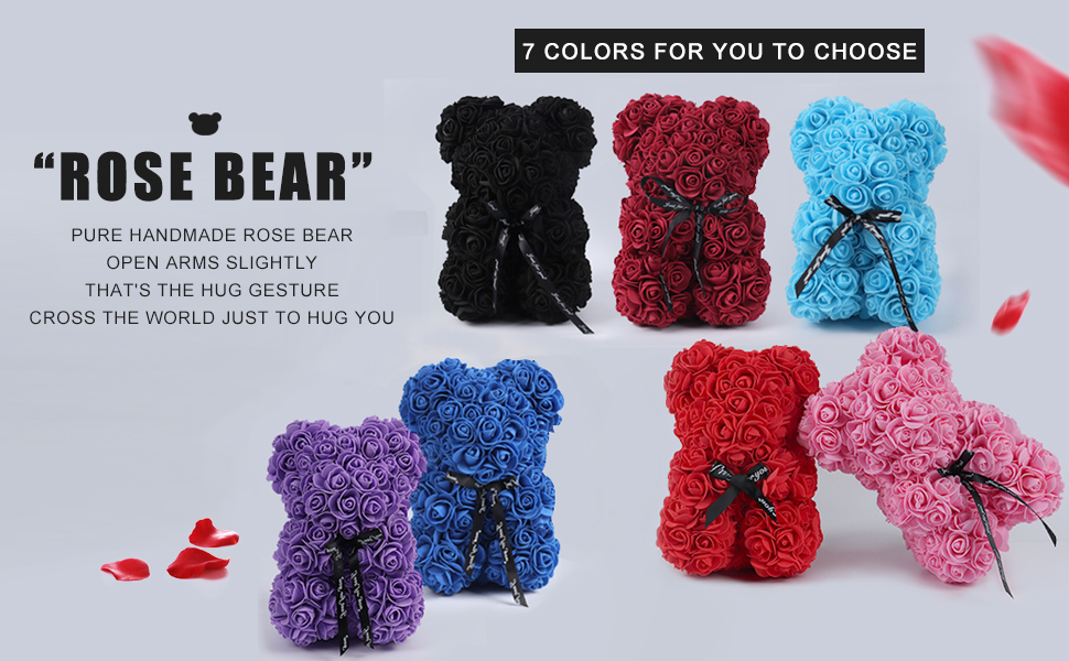 Rose Bear Gift for Mom Grandma, Rose Teddy Bear, Rose Bear