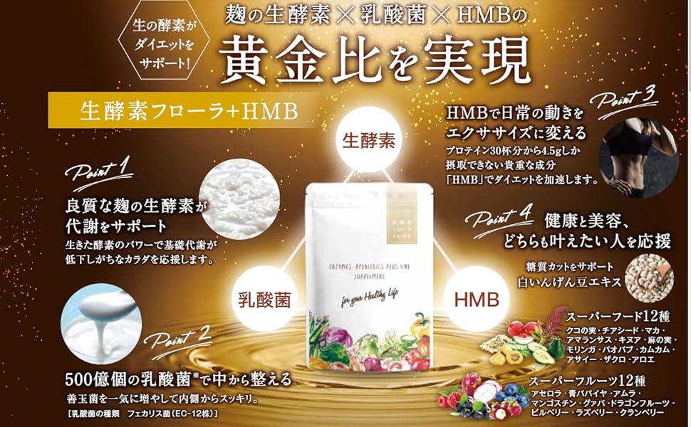 Amazon Hoconico 生酵素フローラ Hmb 1袋 90粒入り 約30日分 Hoconico ダイエットサプリメント
