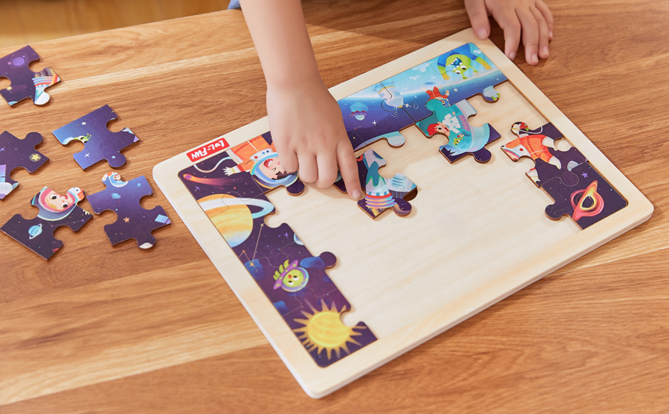 LOLFUN 24 Piece Puzzles for Kids Ages 35, Wooden Jigsaw Puzzles for 3 Year