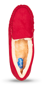 floopi womens indoor outdoor basic memory foam moccasin slipper faux fur collar