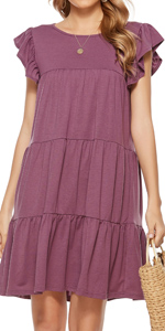 Women's Sleeveless Ruffle Babydoll Short Dresses Tiered Cotton Loose Tunic Flowy Summer Mini Dresses