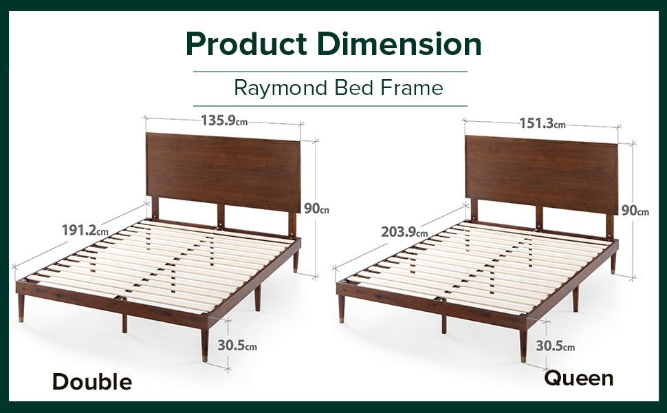 Zinus Double Bed Frame Raymond Deluxe Mid Century Platform Solid Wood