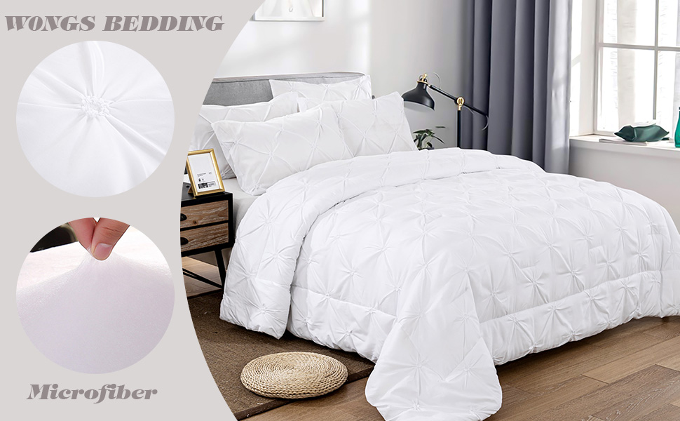 White Pintuck Comforter Set Queen, All Season Pinch Pleat Comforter