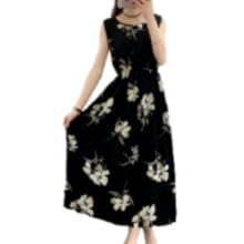 Nibunuichi Style Women's 1/2 Style Floral Print Sleeveless Beautiful Maxi Long Dress