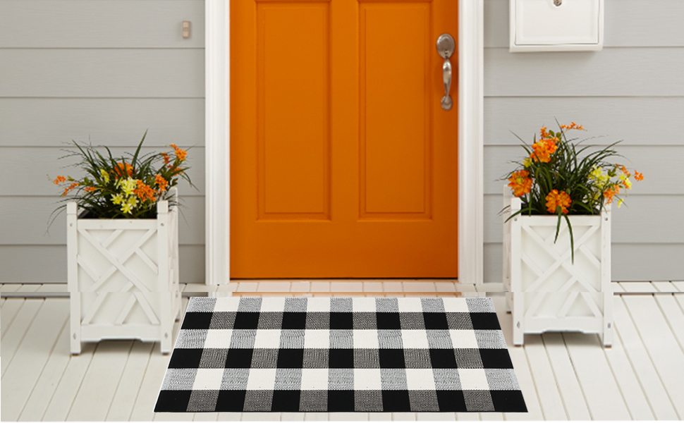 Famibay Buffalo Checkered Front Door Mat Outdoor Cotton HandWoven Door