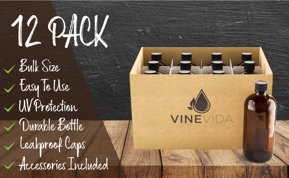 VINEVIDA 16 oz Amber Glass Bottles 12 Pack Amber Boston