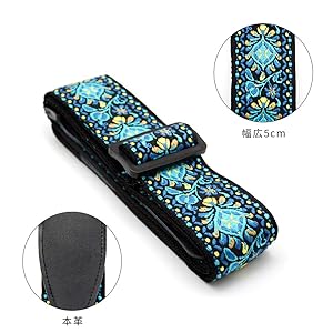 美品 オブジェ（飾り物） 革ストラップ 黒 弦高2.2mm PU付エレアコ 刺embroideredギターストラップ調節可能な長さのベース