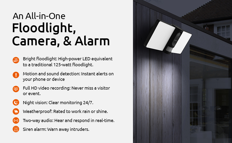 Link2Home An All-in-one floodlight, camera & alarm high power LED equivalent motion detected