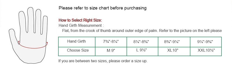 leather glove size chart