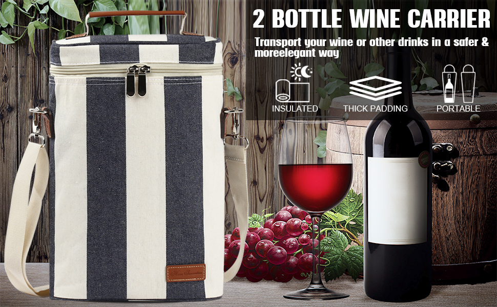 ZORMY 2 bottle insulated wine tote bag, Wine Carrier Travel