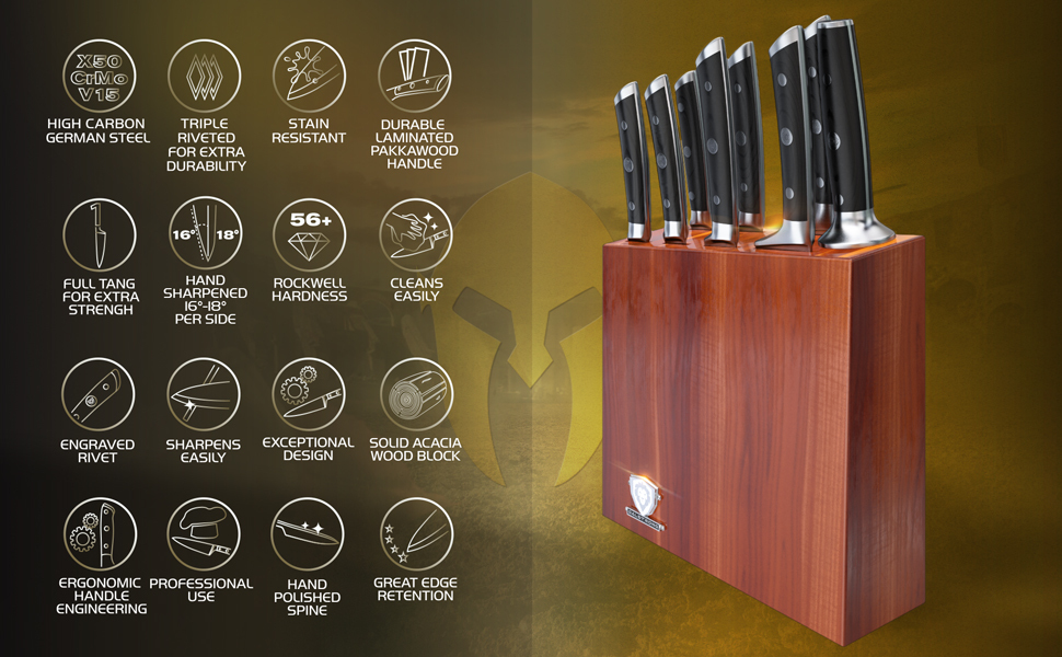 DALSTRONG Knife Set Block 8 Piece Gladiator Series German High