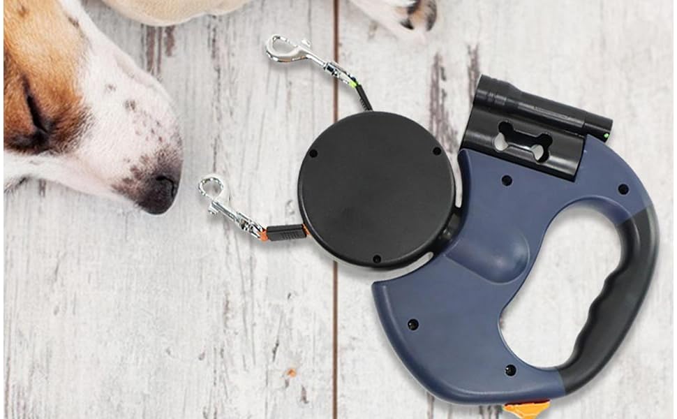 Cuerda retráctil reflectante para mascotas para dos perros, cuerda retráctil doble para perros