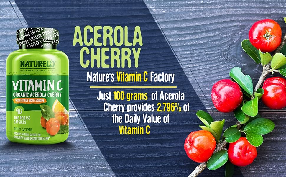NATURELO Vitamin C with Organic Acerola Cherry Extract and Citrus