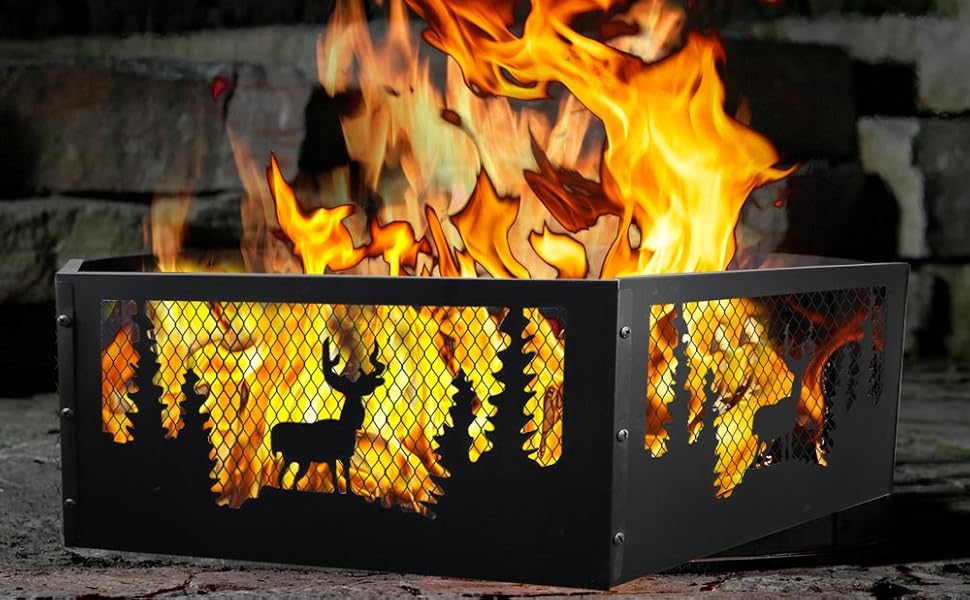Backyard 36 Inch Wildlife Fire Ring Fire Pit Campfire Ring WoodBurning Firepit