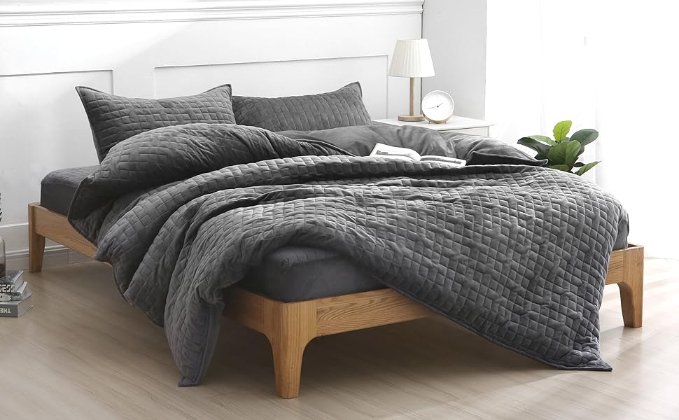 F.Y.Dreams Duvet Cover for Weighted Blanket 60x80 inches with 8 Ties/Minky Square Quilted/Dark Grey